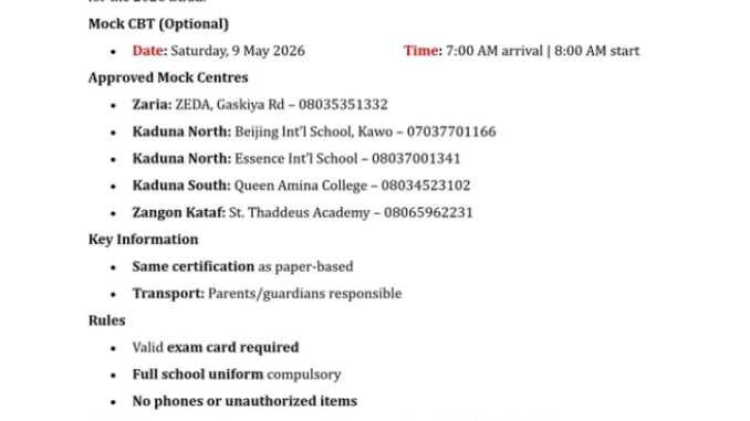 Screenshot_20260506-175901 Check your Kaduna BECE CBT 2026 – Mock Exam Date, Centres