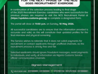 Nigeria Customs Recruitment 2025/2026 Update – Shortlisted Candidates Must Complete Form Before Deadline