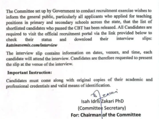 Katsina State Teachers Recruitment 2026 – Interview Shortlist Released for Successful Candidates