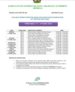 Kaduna State Releases 2026 BECE Timetable