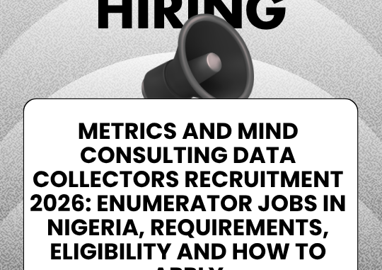 Metrics and Mind Consulting Data Collectors Recruitment 2026 Enumerator Jobs in Nigeria, Requirements, Eligibility and How to Apply
